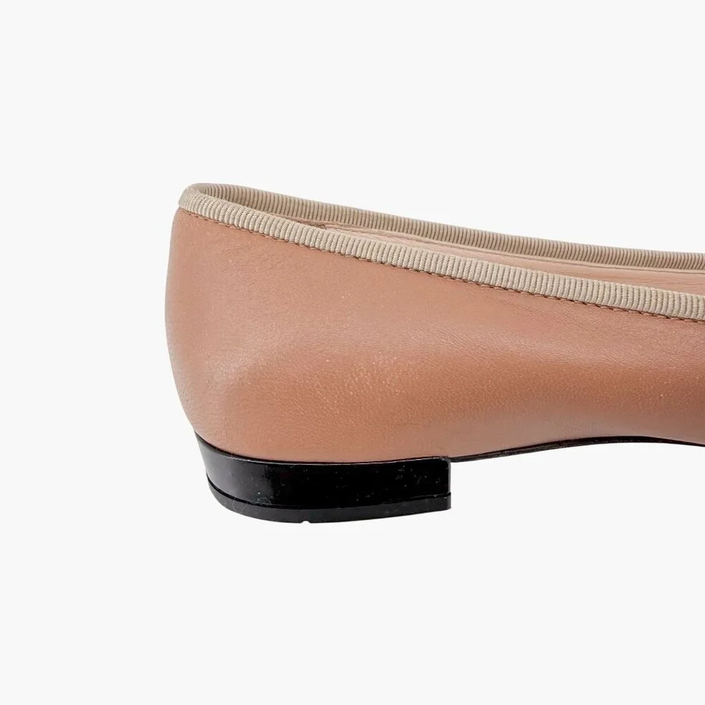 Prada Beige Black Cap Toe Logo Ballet Flats Leather Size 38 US 8 Women Two Tone - Picture 12 of 15